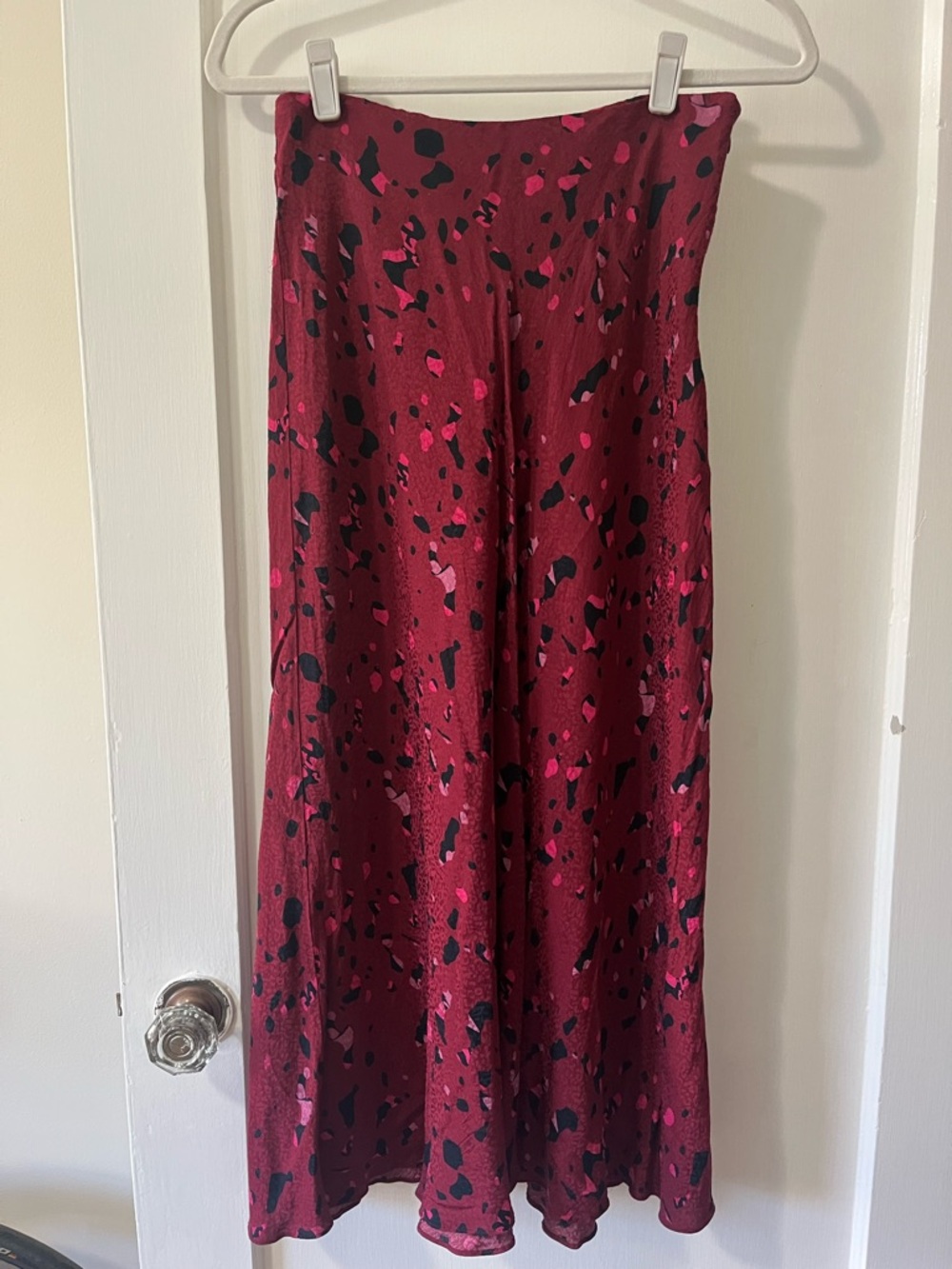ba&sh Tomy Burgundy Satin-jacquard Midi Skirt Sz Small